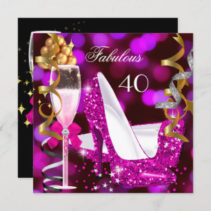 Invitation Fabuleux 40 Hot Pink Gold Bubbles Parties scintill