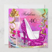 Invitation Fabuleux 40 Hot Pink Gold Parties scintillant fête (Devant)