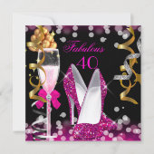 Invitation Fabuleux 40 Hot Rose Gold Black Bubbles Party (Devant)