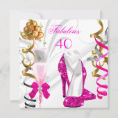 Invitation Fabuleux 40 Hot rose or blanc fête d'anniversaire (Devant)