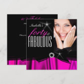 Invitation Fabuleux 40 Hot rose Soie Noir élégant Anniversair (Devant / Derrière)