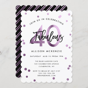Invitation Fabuleux 40 Lilac moderne violet brossé Annivers