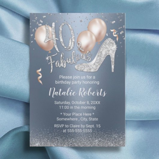 Invitation Fabuleux 40 moderne Dusty Blue Girl 40e anniversai