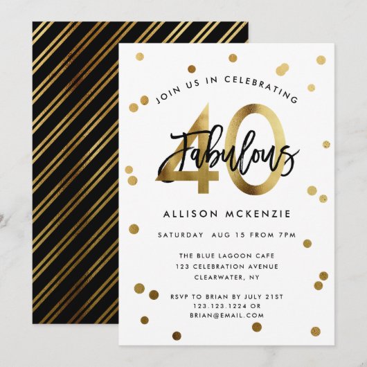 Invitation Fabuleux 40 | Moderne Elegant Or Brossé Anniversai (Devant / Derrière)
