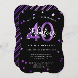 Invitation Fabuleux 40 Moderne Elegant Purple fête d'annive