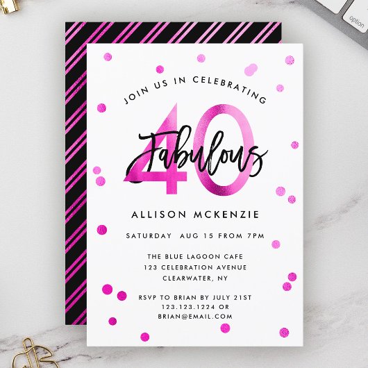 Invitation Fabuleux 40 | Moderne Elégant rose brossé Annivers