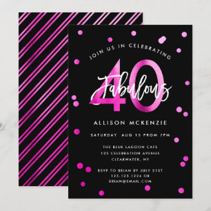 Invitation Fabuleux 40 Moderne Elegant rose élégant Anniver
