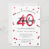 Invitation Fabuleux 40 | Moderne Elégant Rouge Brossé Anniver (Devant)