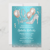 Invitation Fabuleux 40 Moderne Turquoise Argent 40e anniversa (Devant)