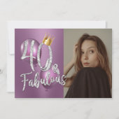 Invitation Fabuleux 40 moderne violet photo 40e anniversaire (Devant)