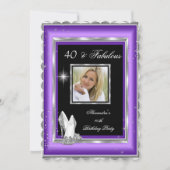 Invitation Fabuleux 40 Party Photo violet argent talons hauts (Devant)
