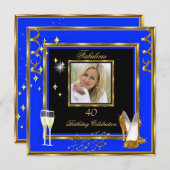 Invitation Fabuleux 40 Photo Blue Gold Champagne talons (Devant / Derrière)