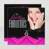 Invitation Fabuleux 40 Photo Hot rose Black fête d'anniversai (Devant / Derrière)