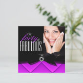 Invitation Fabuleux 40 Photo Purple Black fête d'anniversaire (Debout devant)