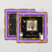 Invitation Fabuleux 40 Photo Purple Gold Champagne Heels 2 (Devant / Derrière)