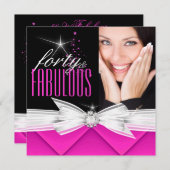 Invitation Fabuleux 40 Photo Rose noir blanc Elegant Party 3 (Devant / Derrière)