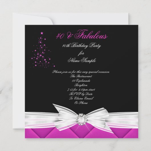 Invitation Fabuleux 40 Photo Rose noir blanc Elegant Party 3 (Dos)