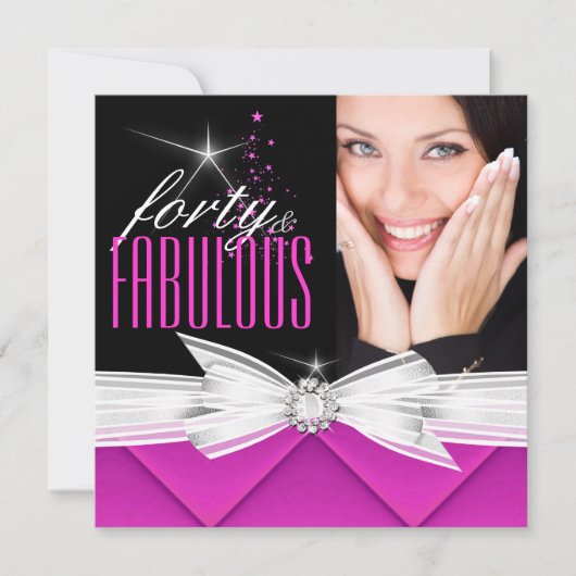Invitation Fabuleux 40 Photo Rose noir blanc Elegant Party 3 (Devant)