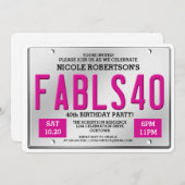 Invitation Fabuleux 40 Plaque de licence Anniversaire Invitat (Devant / Derrière)