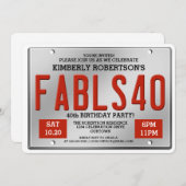 Invitation Fabuleux 40 Plaque de licence Anniversaire Invitat (Devant / Derrière)