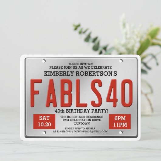 Invitation Fabuleux 40 Plaque de licence Anniversaire Invitat (Debout devant)