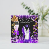 Invitation Fabuleux 40 Purple Black Gold Bubbles Party (Debout devant)