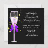 Invitation Fabuleux 40 Purple Black Gold Bubbles Party (Dos)