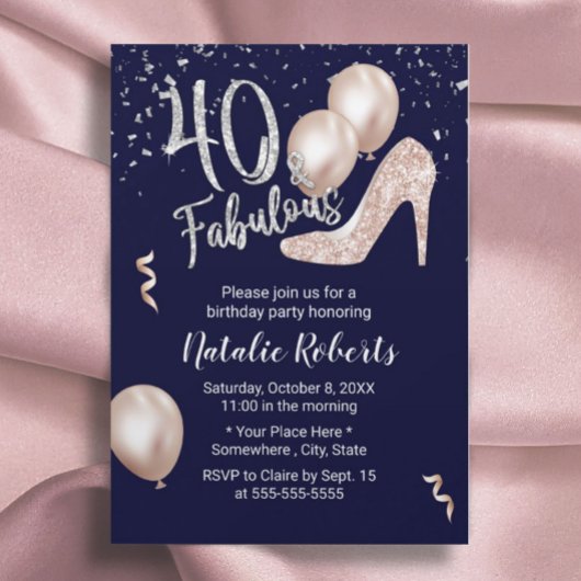 Invitation Fabuleux 40 Rose Gold High Heel 40e Anniversaire M