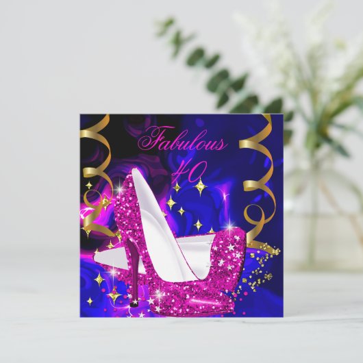 Invitation Fabuleux 40 Roses Bleu Or talons Abstrait Annivers (Debout devant)