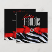 Invitation Fabuleux 40 Rouge Zèbre noir Blanc fête d'annivers (Devant / Derrière)