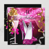 Invitation Fabuleux 40 talons de Parties scintillant rose cha (Devant / Derrière)