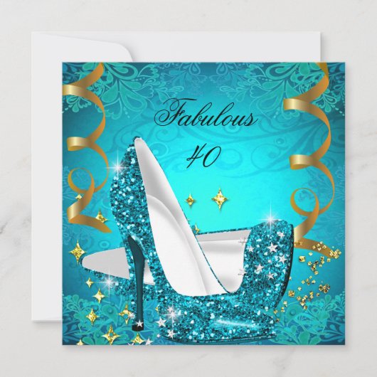 Invitation Fabuleux 40 talons d'or Turquoise pour femme Anniv (Devant)