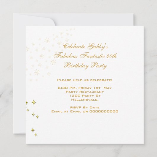 Invitation Fabuleux 40 Woman's Gold High Heel fête d'annivers (Dos)