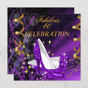 Invitation Fabuleux 40 Woman's Purple Gold Heels Anniversaire