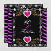Invitation Fabuleux 40 Zebra Pink Black Silver 40e fête (Devant / Derrière)