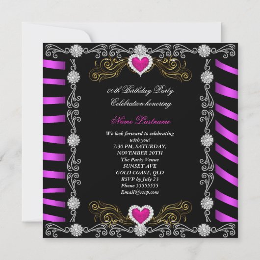 Invitation Fabuleux 40 Zebra Pink Black Silver 40e fête (Dos)