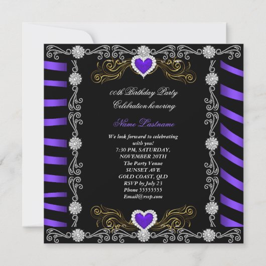 Invitation Fabuleux 40 Zebra Purple Black Silver 40e fête (Dos)