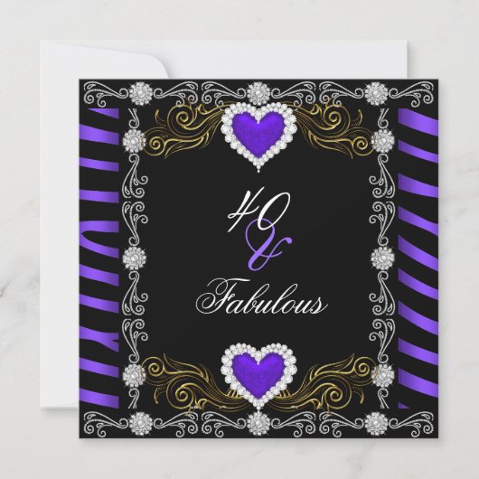 Invitation Fabuleux 40 Zebra Purple Black Silver 40e fête (Devant)