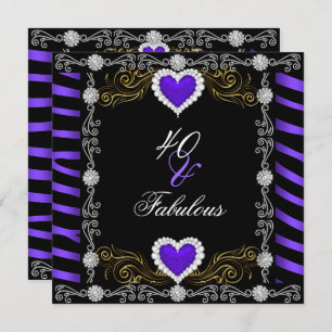 Invitation Fabuleux 40 Zebra Purple Black Silver 40e fête