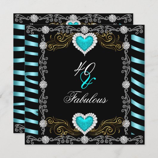 Invitation Fabuleux 40 Zebra Turquoise Black Silver 40e anniv (Devant / Derrière)