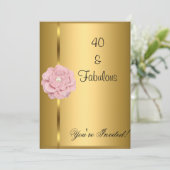 Invitation Fabuleux 40e anniversaire Gold Pearl Pink Flower (Debout devant)