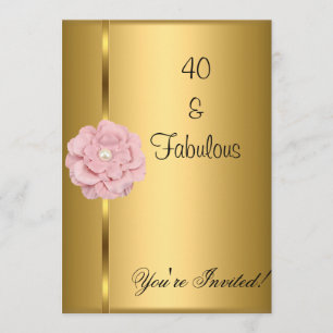 Invitation Fabuleux 40e anniversaire Gold Pearl Pink Flower
