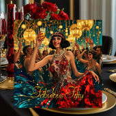 Invitation Fabuleux 50 1920 Art déco flapper Bijou rouge