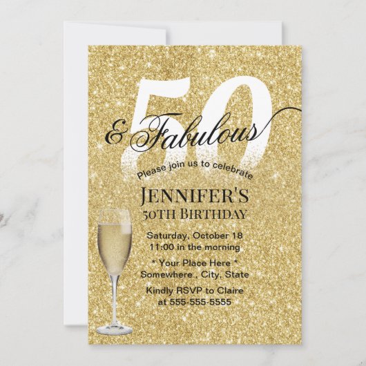 Invitation Fabuleux 50 Anniversaire Champagne Parties scintil (Devant)