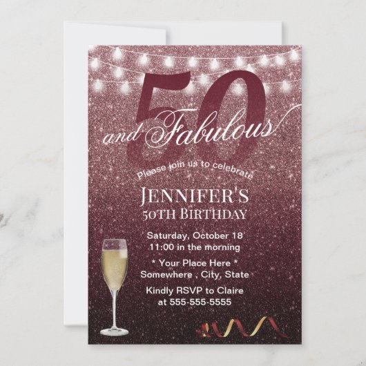 Invitation Fabuleux 50 Anniversaire moderne Bourgogne Parties (Devant)