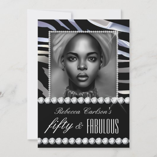 Invitation Fabuleux 50 Anniversaire Photo Black White Zebra G (Devant)
