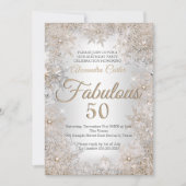 Invitation Fabuleux 50 Anniversaire Photo Silver Beige Snowfl (Devant)