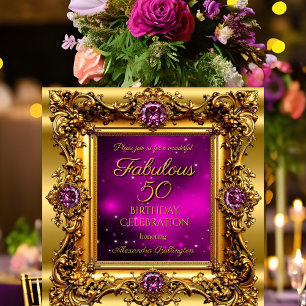 Invitation Fabuleux 50 Anniversaire Purple Pink Gold Gem