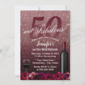 Invitation Fabuleux 50 Anniversaire Rose Gold & Bourgogne Flo (Devant)