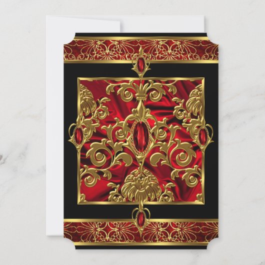 Invitation Fabuleux 50 Anniversaire Rouge Ruby Bijou Damask O (Dos)